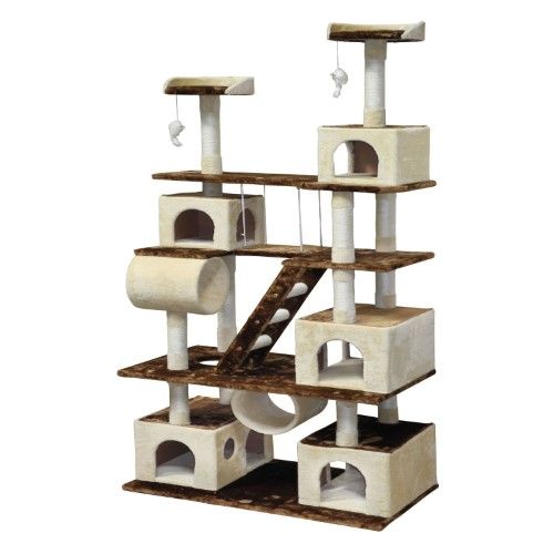 Photo 1 of ***INCOMPLETE ONLY BOX 1OF2***Go Pet Club Beige and Brown 87.5 Cat Tree Climber with Ladder and Swing, 120 LBS, Cream
