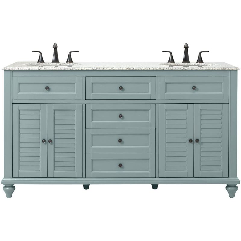 Photo 1 of \Home Decorators Collection Hamilton Shutter 61 in. W X 22 in. D Double Bath Vanity in Sea Glass with Granite Vanity Top in Grey with White Sink
