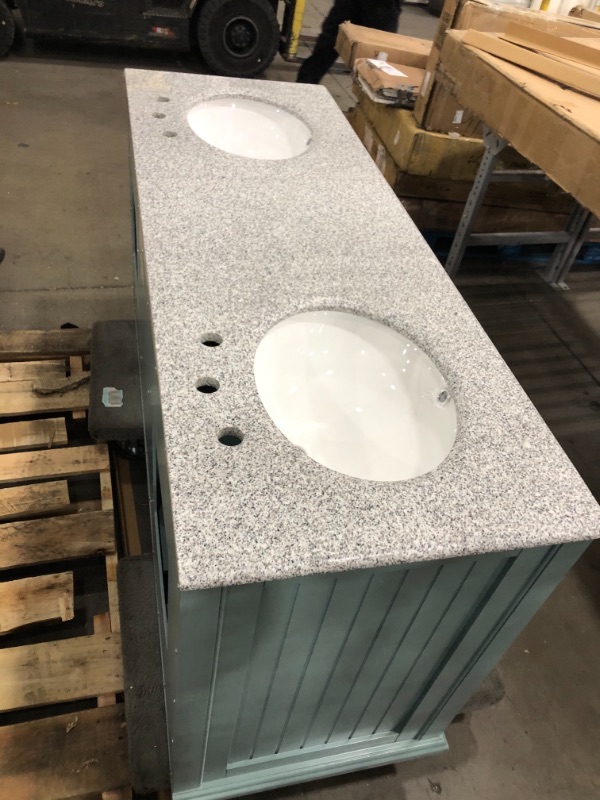 Photo 1 of \Home Decorators Collection Hamilton Shutter 61 in. W X 22 in. D Double Bath Vanity in Sea Glass with Granite Vanity Top in Grey with White Sink
