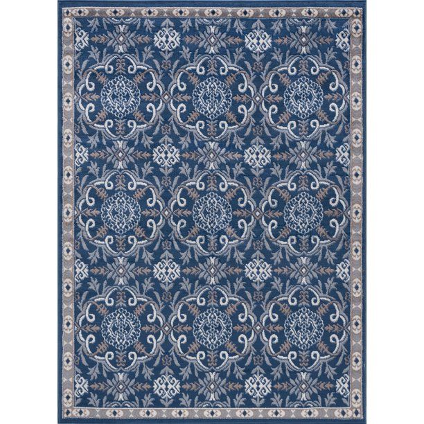 Photo 1 of 
Tayse Hampton Area Rug HMP3807 Traditional Navy Scrolls Rings 3' 11'' x 5'3'' Rectangle