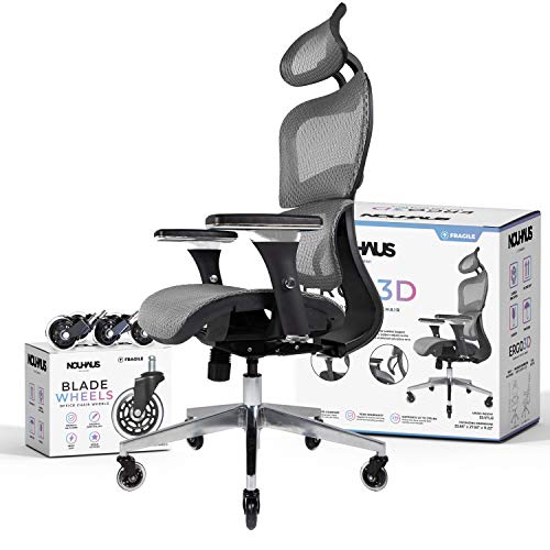 Photo 1 of NOUHAUS Ergo3D Ergonomic Office Chair - Rolling Desk Chair with 4D Adjustable Armrest, 3D Lumbar Support and Extra Blade Wheels - Mesh Computer Chair, Gaming Chairs, Executive Swivel Chair