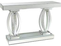 Photo 1 of  47" Sofa Table with Tempered Glass Top, Decorative Curved Table Columns Adorned with Rhinestones and Mirrored Panels All Around in Silver