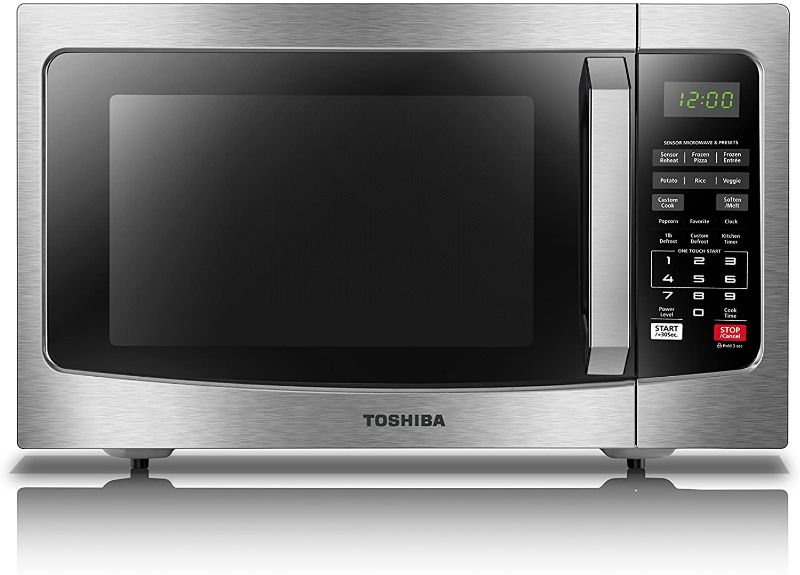 Photo 1 of DENTED* TESTED TURNS ON**
Toshiba EM131A5C-SS Microwave Oven with Smart Sensor, Easy Clean Interior, ECO Mode and Sound On/Off, 1.2 Cu Ft, Stainless Steel
