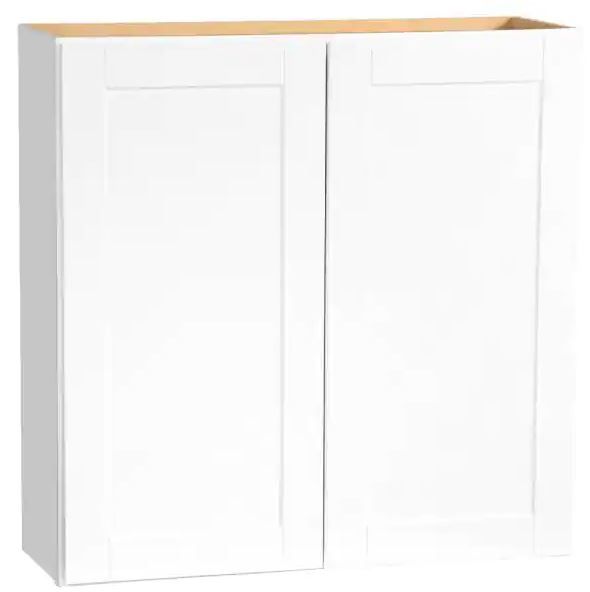 Photo 1 of (DAMAGED OUTER CORNERS/SIDES; BROKEN DOOR HINGE)
Hampton Bay Shaker Satin White Stock Assembled Wall Kitchen Cabinet (36 in. x 36 in. x12 in.)