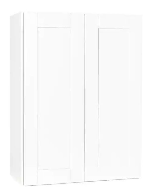 Photo 1 of (COSMETIC DAMAGE TO FRONT DOOR)
Hampton Bay Shaker Satin White Stock Assembled Wall Kitchen Cabinet (27 in. x 36 in. x 12 in.)