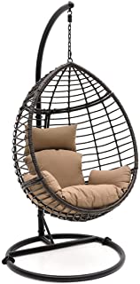 Photo 1 of (MISSING STAND, STEEL FRAME, CHAIN, CUSHIONS, HARDWARE, MANUAL)
SereneLife Hanging Egg Indoor Outdoor Patio Wicker Rattan Lounge Chair, Black+Brown
