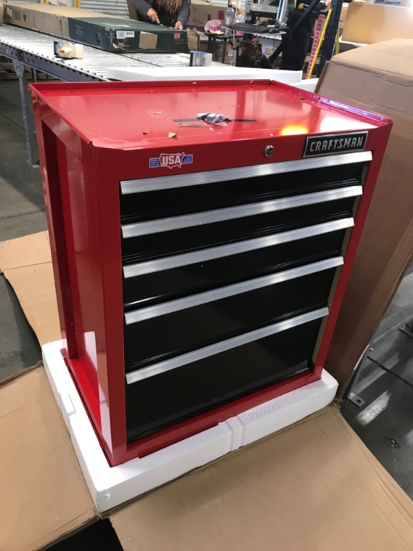 Photo 4 of (COSMETIC DAMAGES ON TOP)
CRAFTSMAN Tool Cabinet with Drawer Liner Roll & Magnetic Towel Holder, 26-Inch, Rolling, 5 Drawer, Red (CMST82769RB)