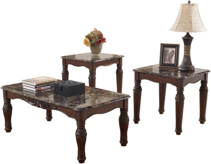 Photo 1 of (DAMAGED/DENTED CORNERS)
Signature Design by Ashley North Shore Traditional Faux Marble 3-Piece Table Set, Includes Coffee Table and 2 End Tables, Dark Brown
