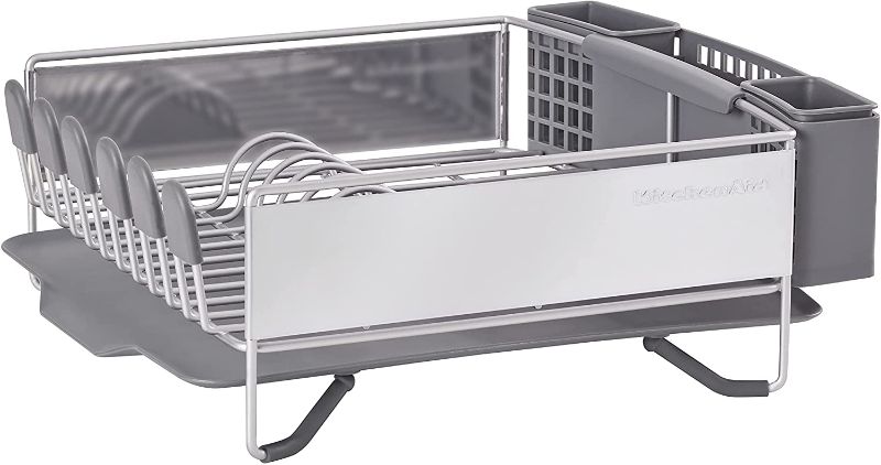 Photo 1 of (MISSING RUBBER SLIPONS)KitchenAid Compact Stainless Steel Dish Rack, Satin Gray
