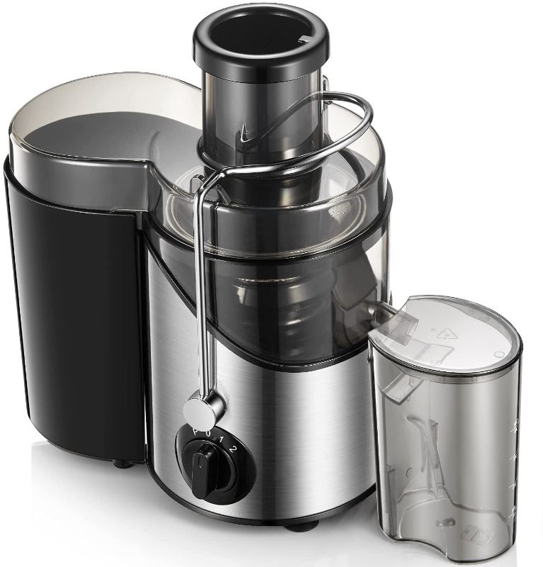 Photo 1 of (stock photo inaccurately reflects actual product) 
(MISSING JUICE CATCH CONTAINER, STAINLESS STELL FILTER, FEEDER SHUTE,  AND MANUAL)
Juicer Machines 3'' Wide Mouth, Juice Extractor Easy to Clean, 3 Speed Centrifugal Juicer for Fruits and Vegs, Non-Slip 