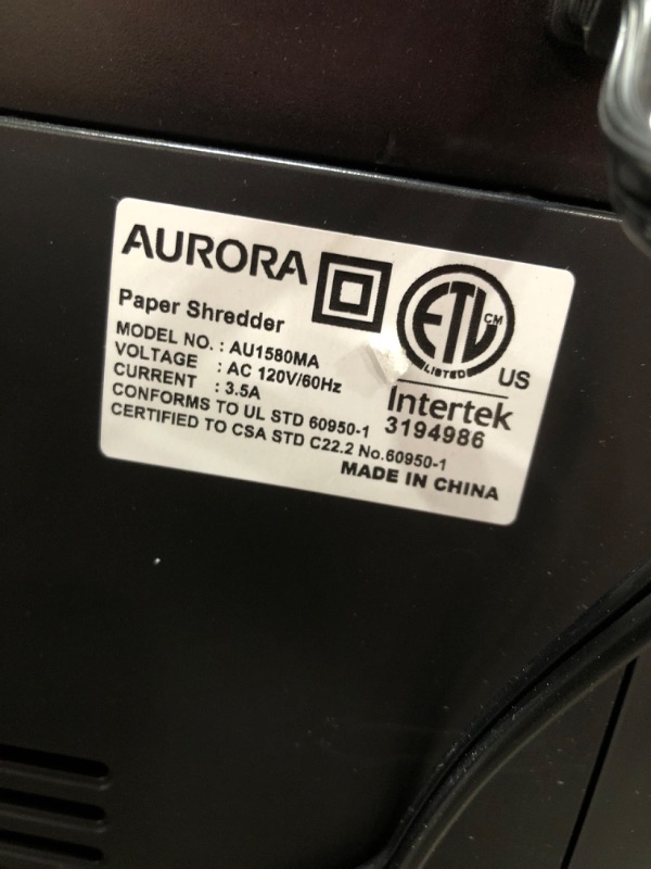 Photo 4 of (NOT FUNCTIONAL)
Aurora Professional Grade High-Security 15-Sheet Micro-Cut Shredder