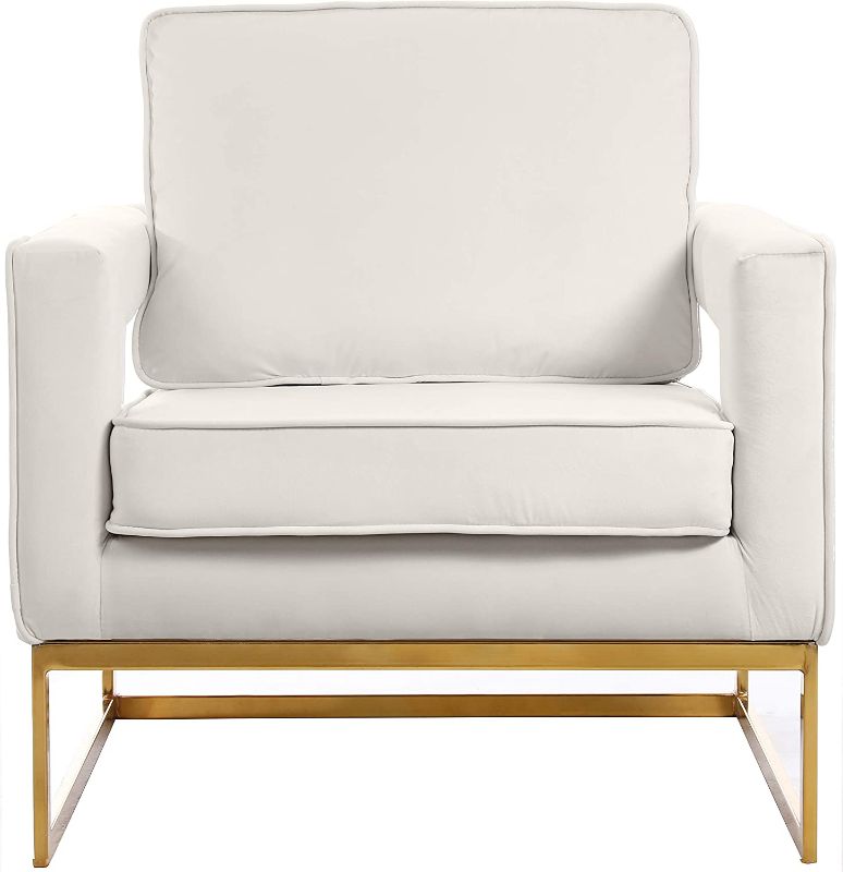 Photo 1 of ***PARTS ONLY*** Meridian Furniture Noah Collection Modern | Contemporary Velvet Upholstered Accent Chair with Durable Iron, 33" W x 29" D x 35" H, Cream, Gold Base
