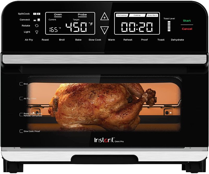 Photo 1 of TESTED TURNS ON**
Instant Omni Pro 14-in-1 Air Fryer Convection Toaster Oven Combo, Rotisserie Oven, Electric Cooker, Proofer, Dehydrator, Broiler, Roaster, Warmer plus Split Cooking & Temperature Probe, 18-Liter
