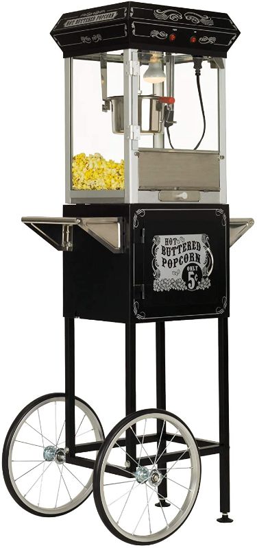 Photo 1 of Funtime Sideshow Popper 4-Ounce Hot Oil Popcorn Machine with Cart, Black/Silver
