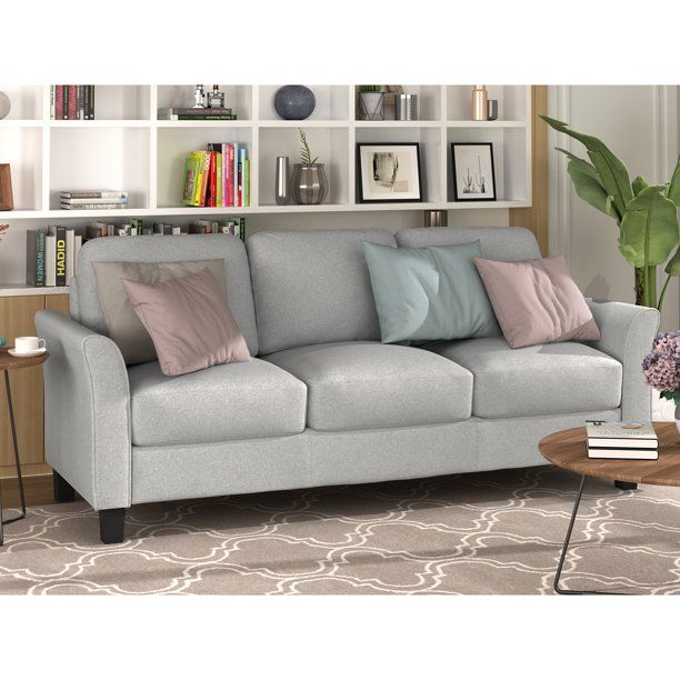 Photo 1 of 3-Seat Sofa Living Room Linen Fabric Sofa (Light Gray)
