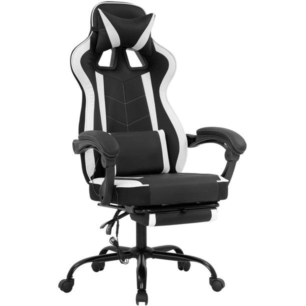 Photo 1 of PC Gaming Chair Home Office Chair Racing Computer Chair with Lumbar Support Reclining Armrest Foot Rest Rolling Swivel PU Leather Ergonomic Task Desk Chair for Men(White)
