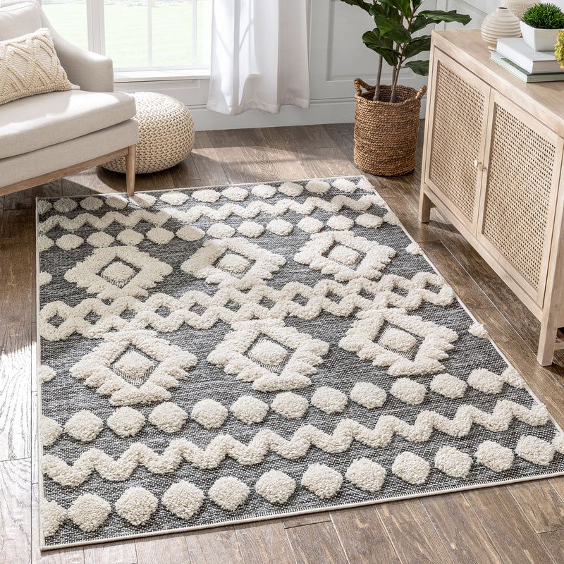 Photo 1 of ****RUNNER** Chiara Tribal Moroccan Grey High-Low Flat-Weave Rug
