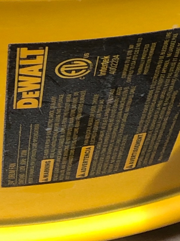 Photo 4 of *** HARDWARE LOIOSE IN BOX ***  DEWALT 24 in. Heavy-Duty Drum Fan with Extra Long 12 Ft. Power Cord and Stepless Speed Control, Yellow
