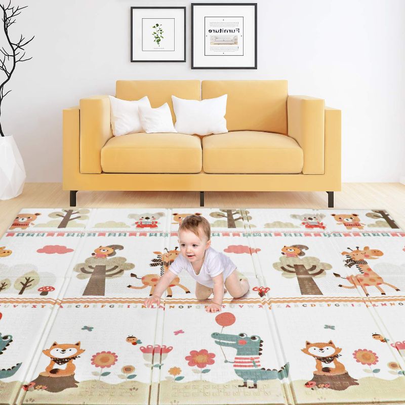 Photo 1 of Baby Play Mat, Folding Playmat Waterproof Reversible Baby Crawling Mat Large Foam NonToxic Kids Play Mat Anti-Slip Portable Tummy Time Playroom Foldable Playmats for Infant, Toddler - 61x78 in
