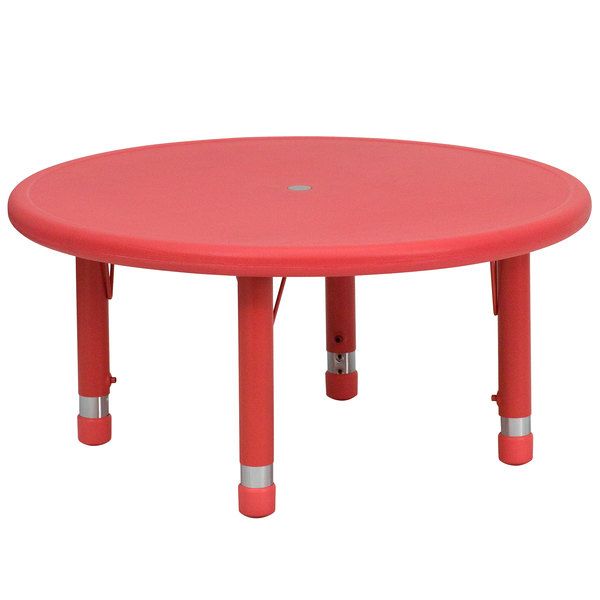 Photo 1 of ***LEGS ONLY *** Flash Furniture YU-YCX-007-2-ROUND-TBL-RED-GG 33" Red Plastic Round Adjustable Height Activity Table
