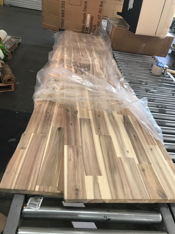 Photo 2 of ***SPLIT DOWN THE MIDDLE IN TWO PIECES*** Solid Acacia 8 ft. L x 40 in. D x 1 in. T, Butcher Block Island Countertop, Organic White
