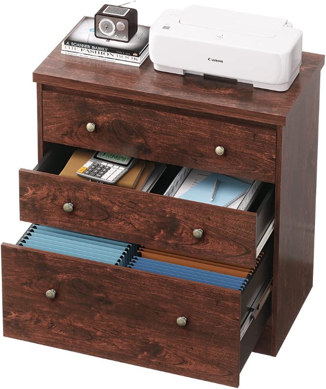 Photo 1 of Cherry 3 Drawer Wood Storage Cabinet | DEVAISE