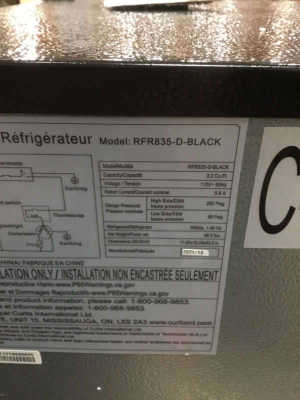 Photo 6 of RCA RFR835 2 Reversible Doors-Adjustable Thermostat, 3.2 Cu. Ft, Black