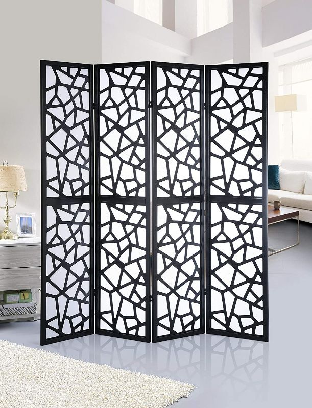 Photo 1 of Roundhill Furniture Giyano 4 Panel Wood Frame Screen Room Divider, Black
Color:Black