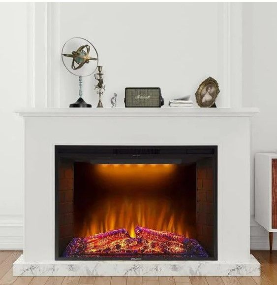 Photo 1 of 36 in. 750/1500-Watt Black Electric Fireplace Insert with Thin Trim, Adjustable Flame, 3 Color Top Light
