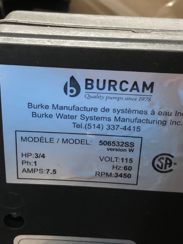 Photo 5 of Bur-Cam 506532SS ¾ HP dual application jet pump
