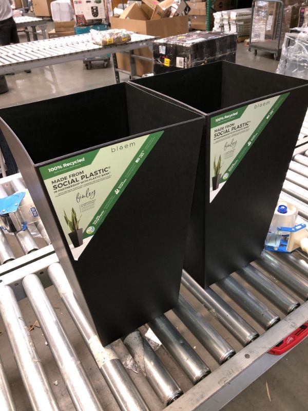 Photo 1 of 2PCK- 20 in. Black Plastic Tall Finley Square Planter
