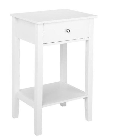 Photo 1 of 1-Drawer White Nightstand (27.56 in. H x 18.11 in. W x 13.78 in. D)
