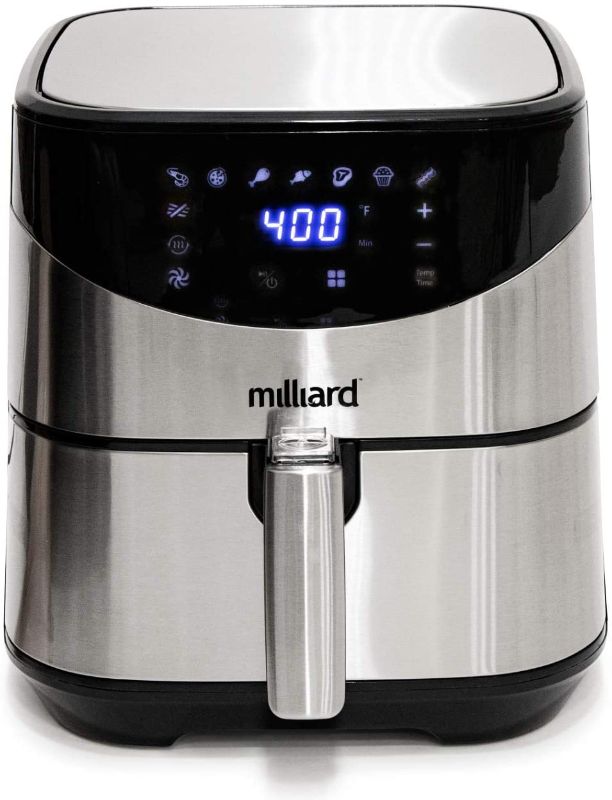 Photo 1 of Milliard Air Fryer Max XL, Oil Free Digital Hot Oven Cooker, 8 Cooking Settings, Dehydrator, Preheat and Shake, Dishwasher Safe: Recipe Book Included, 5.8QT Family Size
