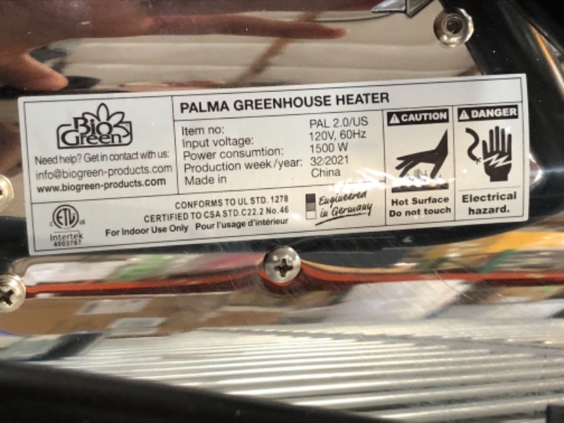 Photo 6 of Bio Green PAL 2.0/USDT Palma Greenhouse Heater incl. Digital Thermosta
