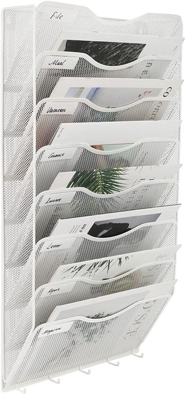 Photo 1 of ***BLACK NOT WHITE **** EasyPAG Wall Mount File Organizer 8 Pocket Vertical Hanging File Folders Holder Paper Rack with Key Hooks for Office Home- BLACK 