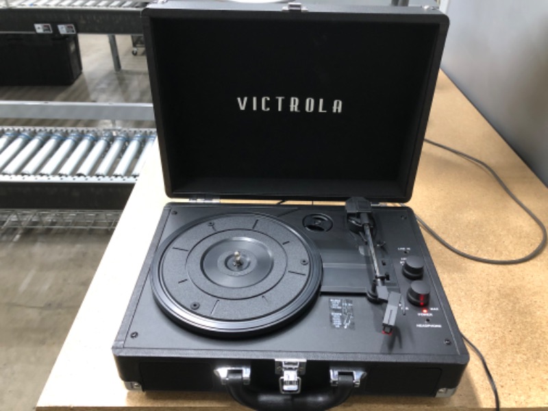 Photo 2 of Victrola Vintage 3-Speed Bluetooth Portable Suitcase Record Player with Built-in Speakers Upgraded Turntable Audio Sound Includes Extra Stylus Black