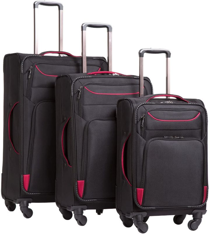 Photo 1 of Coolife Luggage 3 Piece Set Suitcase Spinner Softshell lightweight (black+red)
