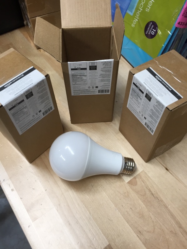 Photo 2 of AmazonCommercial 125 Watt Equivalent, 25000 Hours, Dimmable, 2000 Lumens, Energy Star Certified, High Output A21 LED Light Bulb - Pack of 3, Soft Whit
