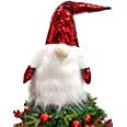 Photo 1 of 28" Christmas Gnome Tree Topper, Red Sequins Hat Gnome Plush Decoration, for Tree Top, Fireplace, Tabletop, Under Christmas Tree
