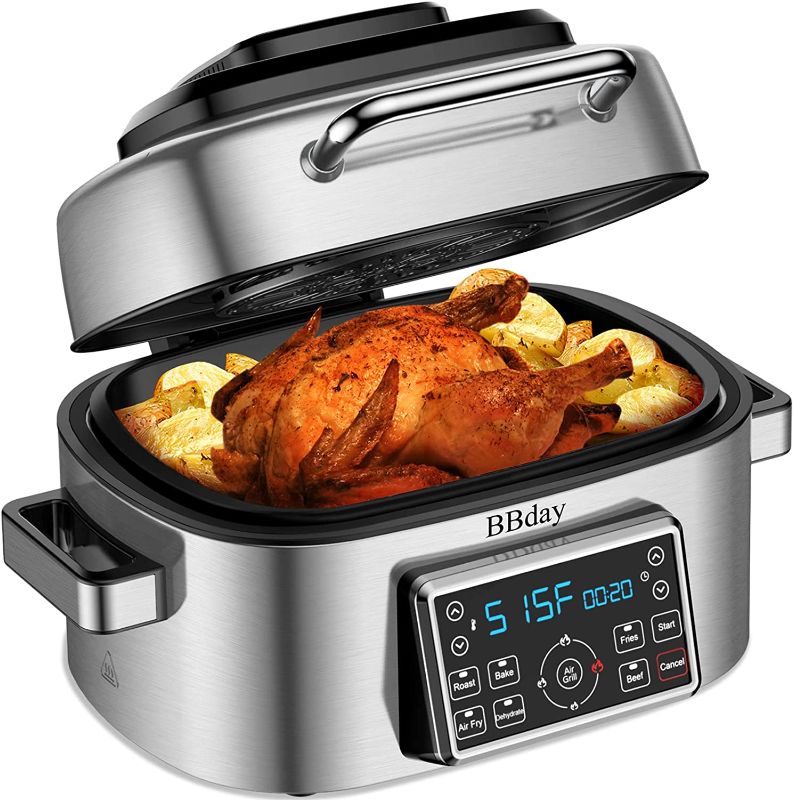 Photo 1 of BBday 10-in-1 Electric Indoor Grill Combo, with 6.5 QT Air Fryer, Roast, Bake and Dehydrate, 1660W, Stainless Steel