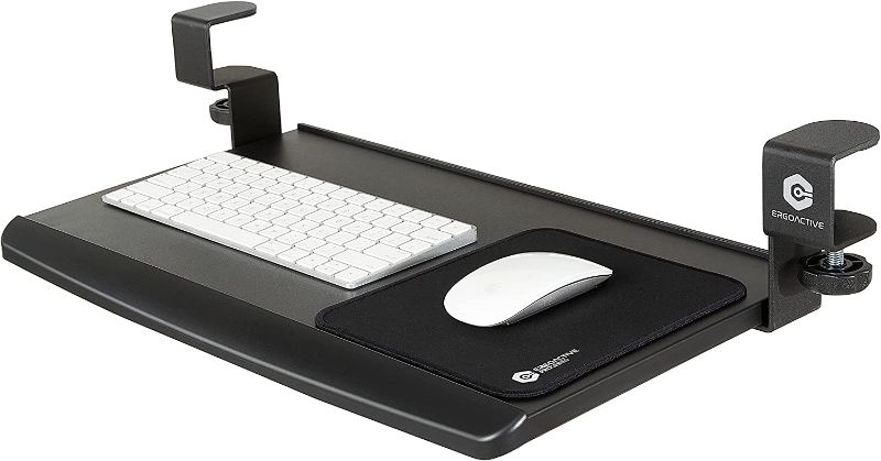 Photo 1 of ErgoActive Small Size Easy Install Keyboard Tray with Included Mouse Pad, Clamp On Installation, Fits Small Keyboard and Mouse, Ergonomic Keyboard Tray Perfect for Office, Home, School (Small Tray)