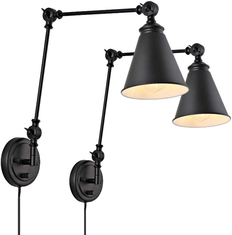 Photo 1 of 
WINGBO Industrial Swing Arm Wall Lamp Set of 2, Farmhouse Style Black Wall Sconce Lighting, Adjustable Plug in/Hardwired Two-Way,