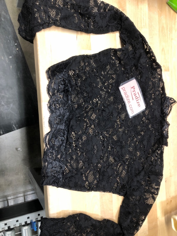 Photo 2 of  long sleeve lace crop top with shirring in black SMALL