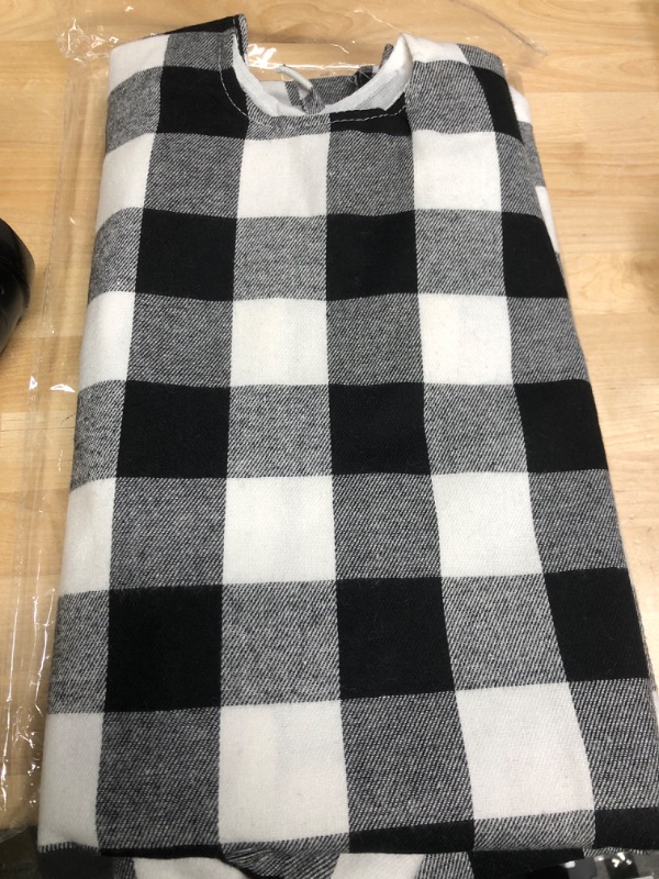 Photo 2 of  Black and White Buffalo Plaid Check Christmas Tree Skirt 48 inches, Country Xmas Tree Decorations Tree Skirts Double Layers