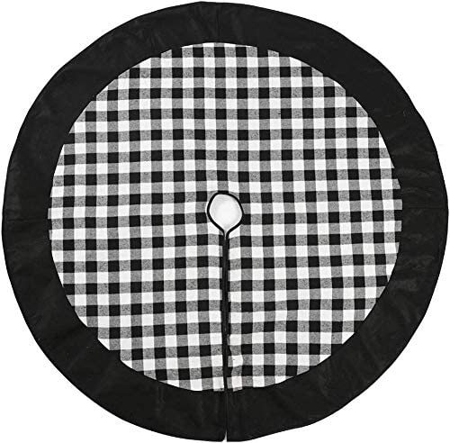 Photo 1 of  Black and White Buffalo Plaid Check Christmas Tree Skirt 48 inches, Country Xmas Tree Decorations Tree Skirts Double Layers