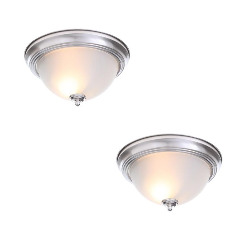 Photo 1 of 13 in. 2-Light Brushed Nickel Flush Mount (2-Pack)
