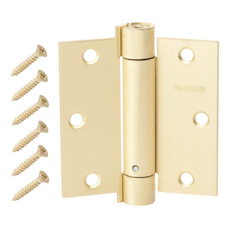 Photo 1 of 2 pc Everbilt
4 in. Square Satin Brass Adjustable Spring Door Hinge