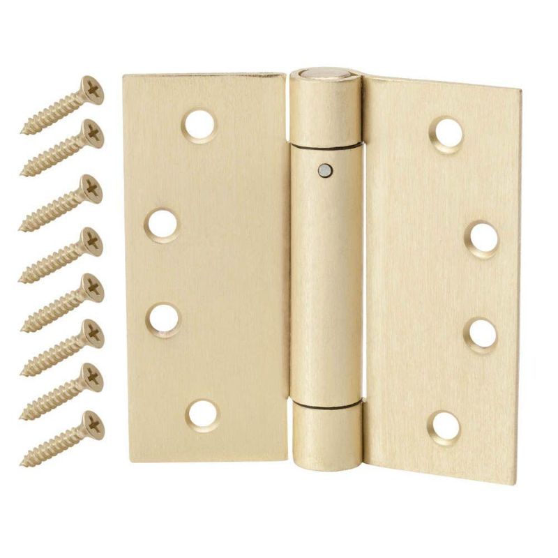 Photo 1 of 2 pc Everbilt 4 in. Square Satin Brass Adjustable Spring Door Hinge
