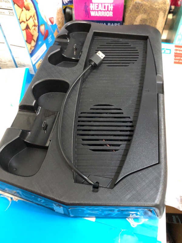 Photo 1 of MENEEA Vertical Stand for PS5 Digital Edition/Ultra HD with Dual Controller Charging Station and Suction Cooling Fan and 14 Retractable Game Slots