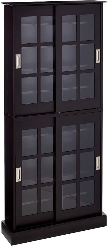 Photo 1 of ***PARTS ONLY*** Atlantic Windowpane Media/Storage Cabinet - Tempered Glass Pane Sliding Doors, Stores Optical Media Like CD/DVD/BD/Game Discs, Collectables & Memorabilia Collections, PN 94835757 in Espresso
